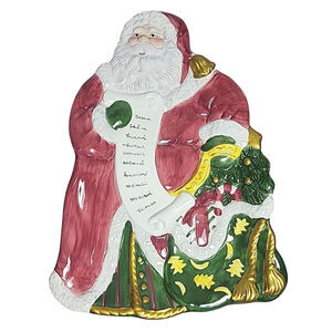 SANTA CLAUS 14" Christmas Serving Tray/Platter Vintage 80's Hand Painted Ceramic